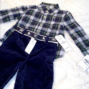 Ralph Lauren Baby 9 M Plaid Shirt & Cord Pant Set